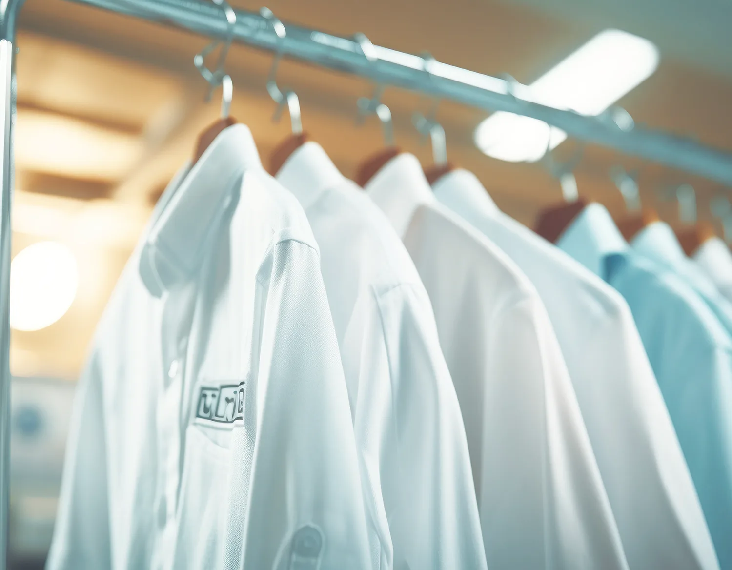 White uniforms on rack