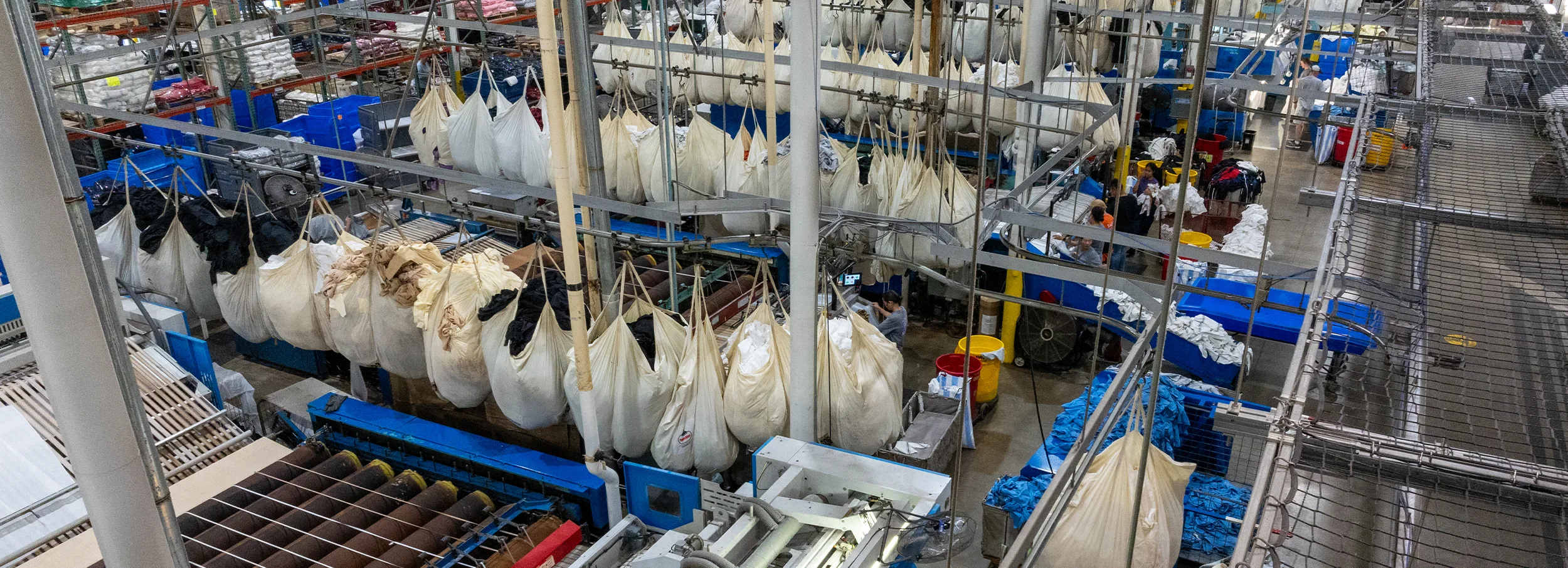 Bags of linens sorted in the Miller's warehouse