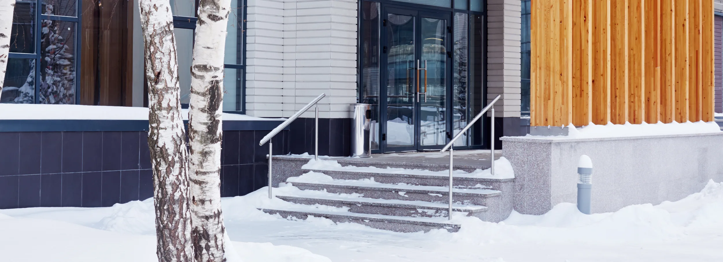 Office building covered in snow